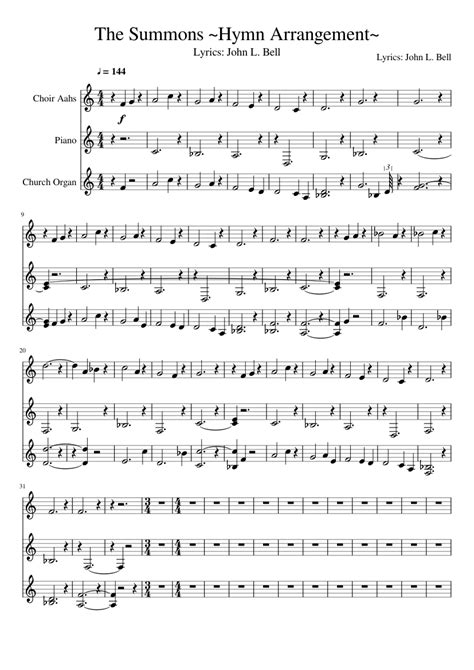 Free sheet music: The Summons ~Hymn Arrangement~- by Lyrics: John L. Bell, Play and Download any ...