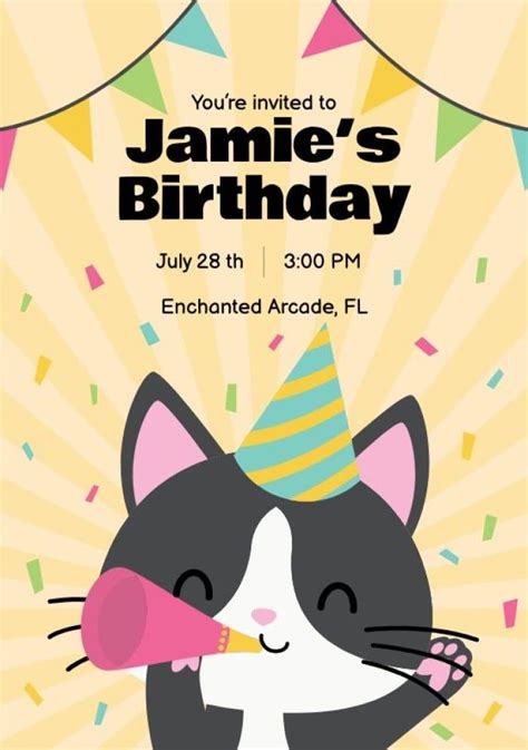 A Birthday Card With A Cat Wearing A Party Hat