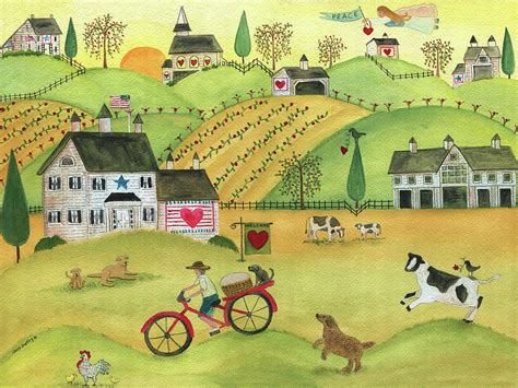 All Hearts Welcome Folk Art Watercolor Landscape Painting By Cheryl Bartley