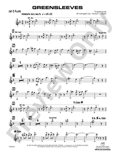 Greensleeves: Flute: Flute Part - Digital Sheet Music Download