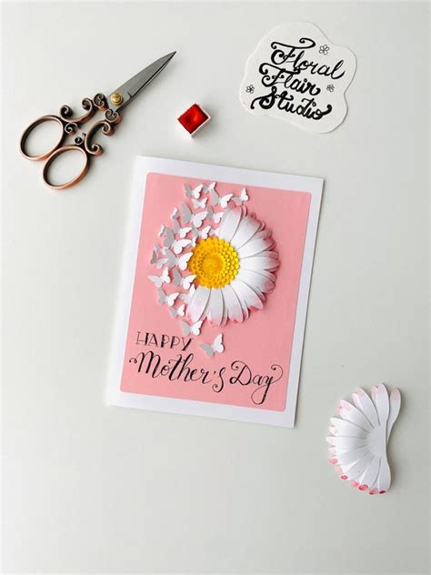 SVG DIY Card Daisy and Butterflies Paper Flowers Digital - Etsy