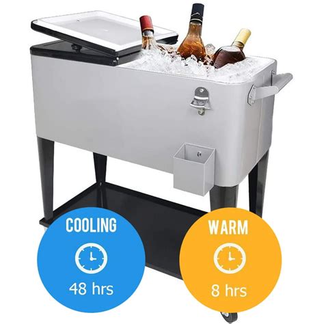 Rolling Cooler Cart 80 Quart Ice Chest For Outdoor Patio Deck Party