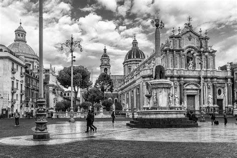 Vista In Bianco E Nero Di Bella Fontana Dell Elefante E Del Quadrato