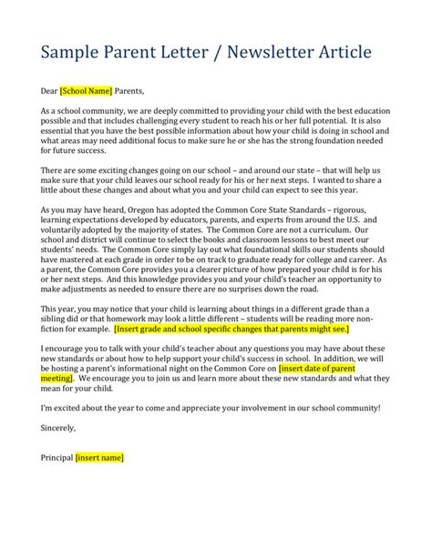 Free Editable Parent Letter Template