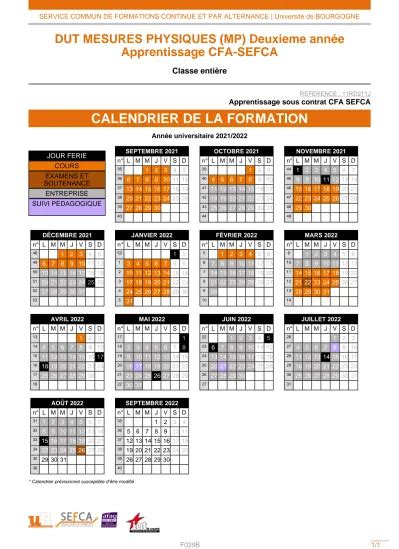 CALENDRIER DE LA FORMATIONAnnée universitaire 2021 2022 JOUR