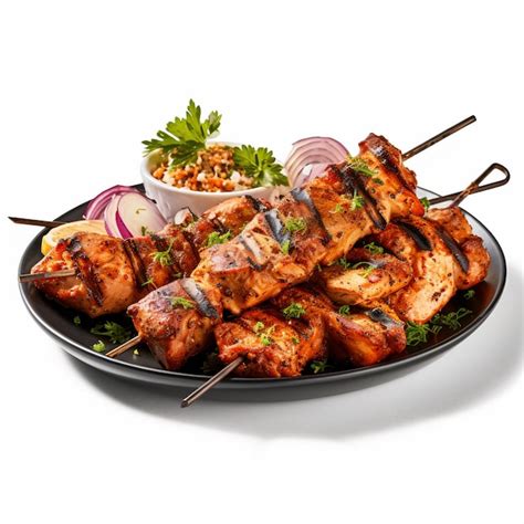 A Plate Of Grill Chicken Skewers Premium AI Generated Image