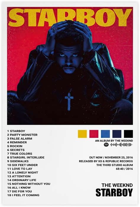 Starboy Album Poster By The Poster Weeknd Canvas Poster Bedroom Decor