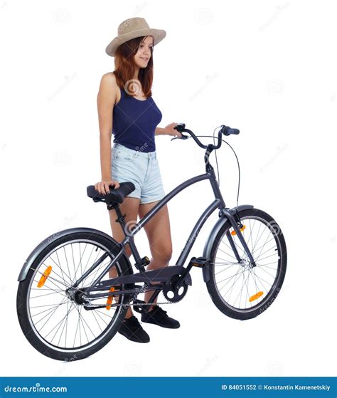 side view   woman   bicycle stock photo image  cycle