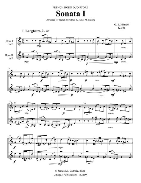 Handel Sonata No For French Horn Duo Arr James M Guthrie Sheet