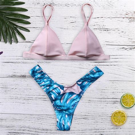 Buy Women Sexy Swimsuit Print Push Up Padded Bra Beach Bikini Set