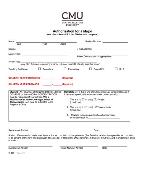 Fillable Online Cmich AuthorizationForAMajor Doc Fax Email Print