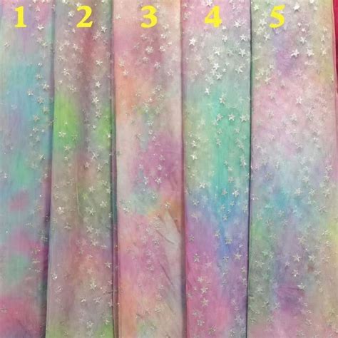 Rainbow Star Lace Fabricstar Sequins Tulle Lace Fabric By The Etsy