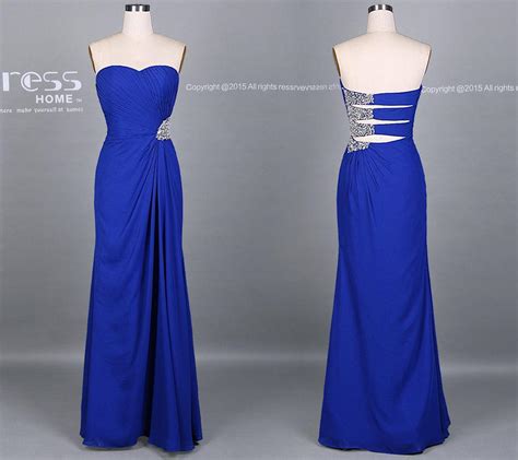 Royal Blue Sweetheart Beading Chiffon Bridesmaid Dress Simple Long Prom