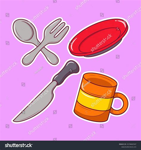 Set Kitchen Utensils Hand Drawn Cartoon Stock Vector (Royalty Free ...