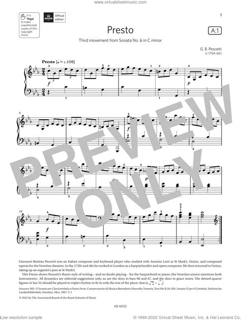 Presto Grade 4 List A1 From The Abrsm Piano Syllabus 2023 And 2024