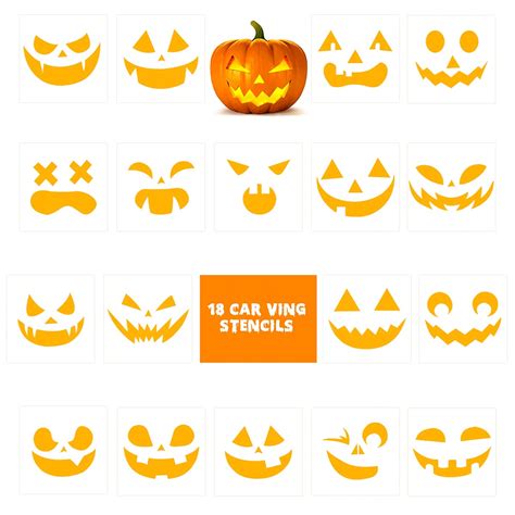 Buy Sungkeen Halloween Drawing Stencils, Halloween Faces Stencil 18PCS Plastic Pumpkin Drawing ...