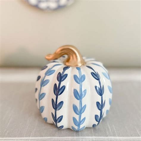 Hand Painted Double Vine Chunky Ceramic Pumpkin Cute Painted Pumpkin