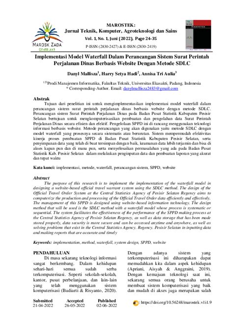 Pdf Implementasi Model Waterfall Dalam Perancangan Sistem Surat