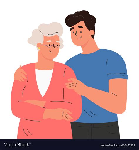 Happy Adult Son Hugging Old Mother Royalty Free Vector Image