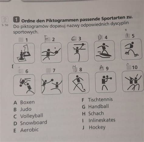 Ordne Den Piktogrammen Passende Sportarten Zu Do Piktogram W Dopasuj