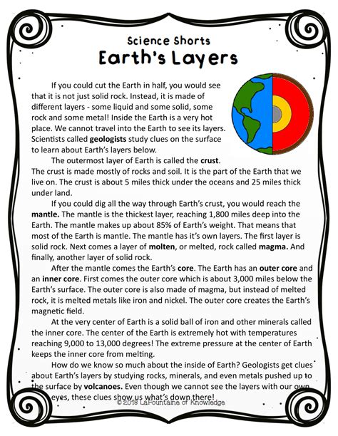 Layers Of The Earth Reading Comprehension Worksheets Reading