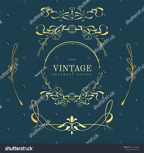 Set Vintage Golden Art Nouveau Badges Stock Vector Royalty Free