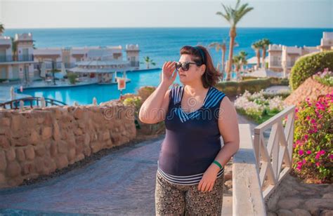 Mature Chubby Woman Vacation Mood Concept Stock Image Image Of Figure Friend 235746445