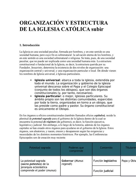 Organización Y Estructura de la Iglesia Católica Seminario