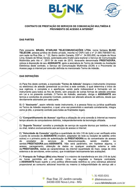 Contrato De Prestação De Serviços Scm E Sva Blink Telecom