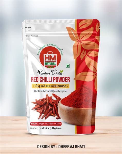 Hm Natural Red Chilli Powder Packaging Design