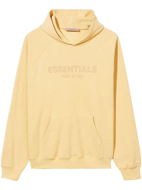 Fear Of God Essentials Logo Print Hoodie Yellow Farfetch