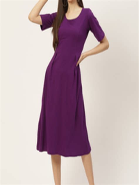 Buy Brinns Purple Solid Pure Cotton A Line Midi Dress Dresses For