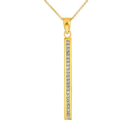 14k Gold Vertical Diamond Bar Necklace Diamond Bar