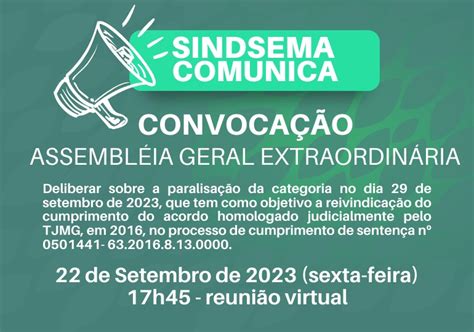 Convoca O Para Assembleia Geral Extraordin Ria Do Sindsema Sindsema Mg