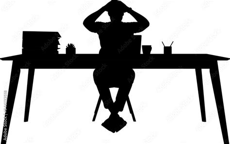 Silhouette of shocked black man sitting at the desk with laptop ...