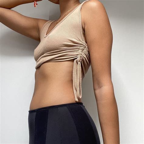 Nude Caramel Ribbed Crop Top From Plt Super Depop