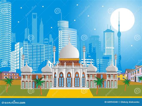 Arabic Palace On The Background Of The Modern City Stock Vector