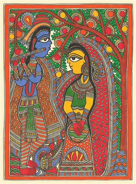 Madhubani Painting Krishna And Radha Painting By Sarita Devi Saatchi Art