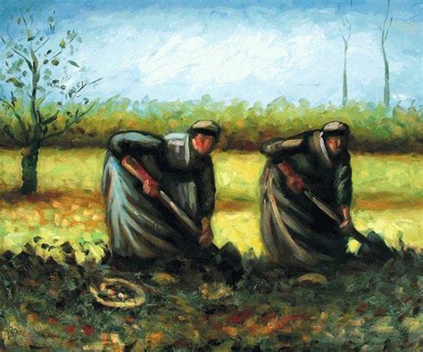 Two Peasant Women Digging Potatoes By Vincent Van Gogh Created In