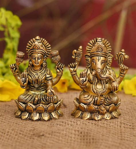 Buy Golden Brass 4 Inches Laxmi Ganesha Religious Idol By Craftvatika