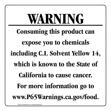 California Prop 65 Food Warning Sign Cawe 40672