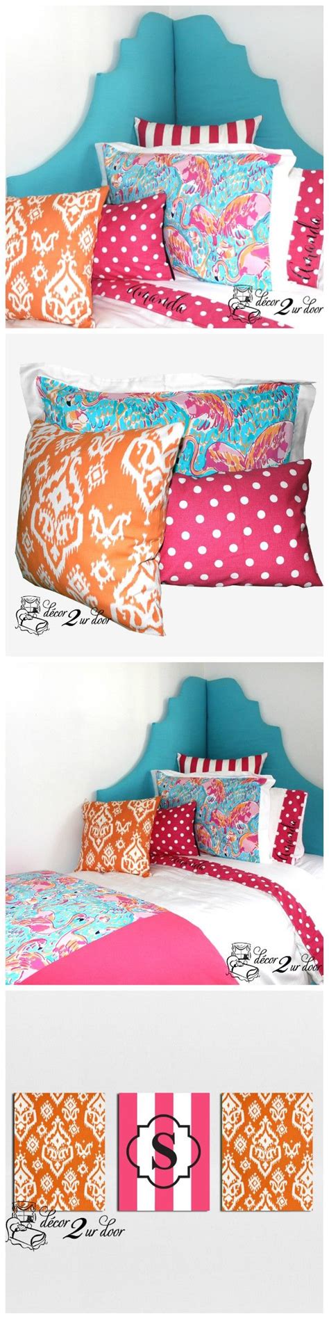 Lilly Flamingo Blue Pink And Orange Dorm And Teen Designer Bedding Set