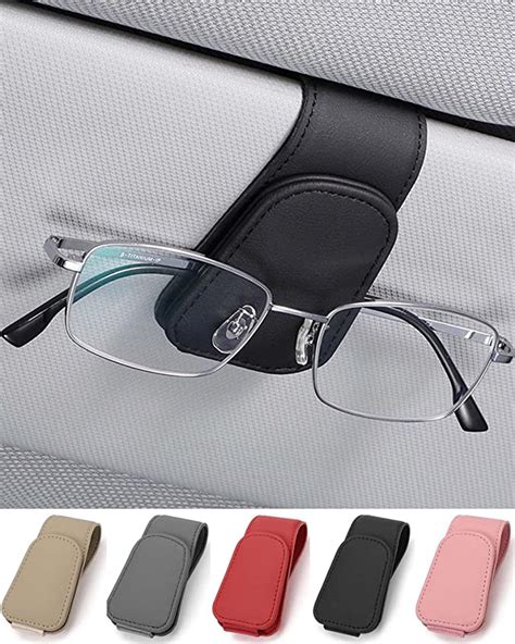 Jeja Glasses Holder For Car Sun Visor Leather Sunglasses Holder For