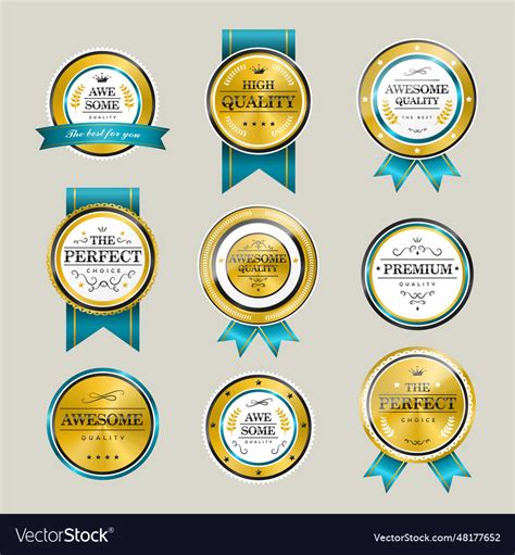 Premium Quality Sparkling Golden Labels Royalty Free Vector