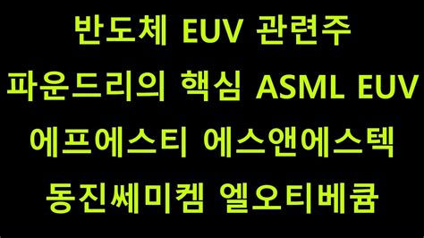 삼성전자 Euv관련주 반도체 관련주 파운드리의 핵심 Asml Euv장비 에프에스티 에스앤에스텍 동진쎄미켐 엘오티베큠 Youtube