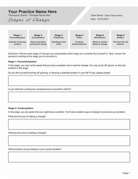 Stages Of Change Worksheets Stages Of Change Worksheet