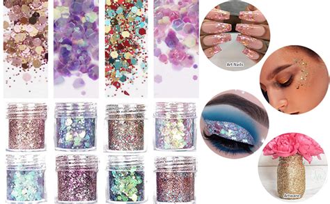 Cokohappy Unicorn 8 Boxes Holographic Cosmetic Festival Chunky Glitter