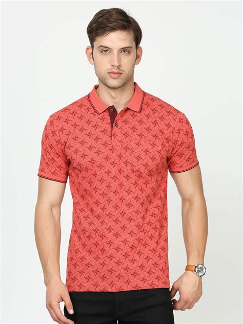 Classic Polo Mens Cotton Half Sleeves Printed Slim Fit Polo Neck Red C