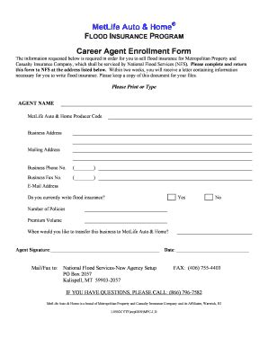 Fillable Online MetLife Auto Home Career Agent Enrollment Form Fax