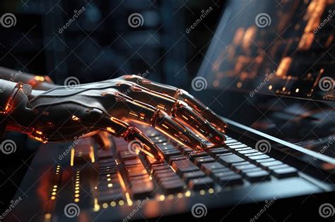 Artificial Intelligence Robot Hand Typing A Keyboard On A Laptop